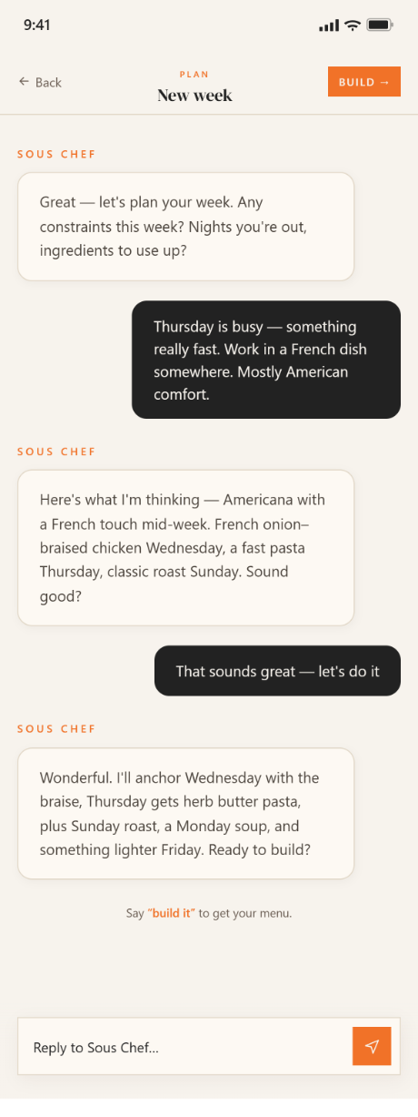 Sous Chef weekly plan
